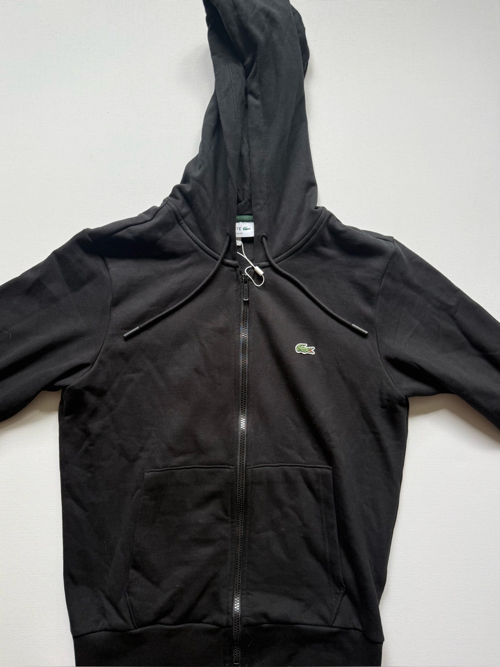 Lacoste Black Full-Zip Hoodie with Green Croc Emblem